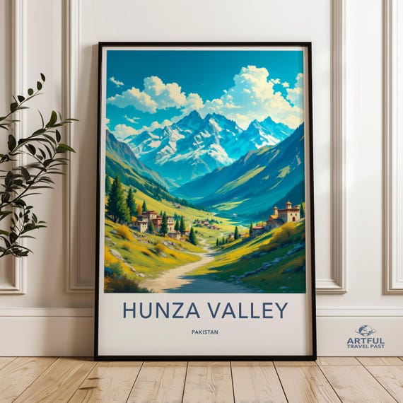 Scenic Hunza Valley Art Print Pakistan Mountain Landscape Wall Decor Colorful Nature Poster For Home Living Room