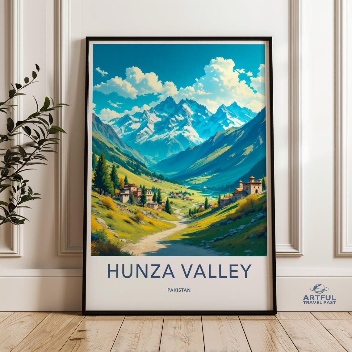 Scenic Hunza Valley Art Print Pakistan Mountain Landscape Wall Decor Colorful Nature Poster For Home Living Room