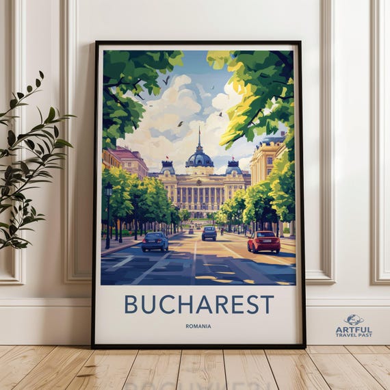 Bucharest Cityscape Wall Art Vibrant Romania Street View Poster European Travel Decor Urban Scene Print Home Office