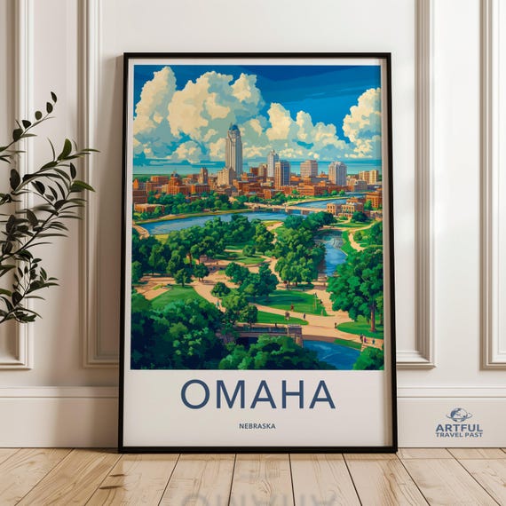 Omaha Nebraska Wall Art Cityscape Painting Travel Poster Print Skyline Midwest Home Decor Office United States