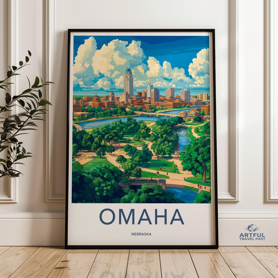 Omaha Nebraska Downtown Skyline City Park Travel Poster View