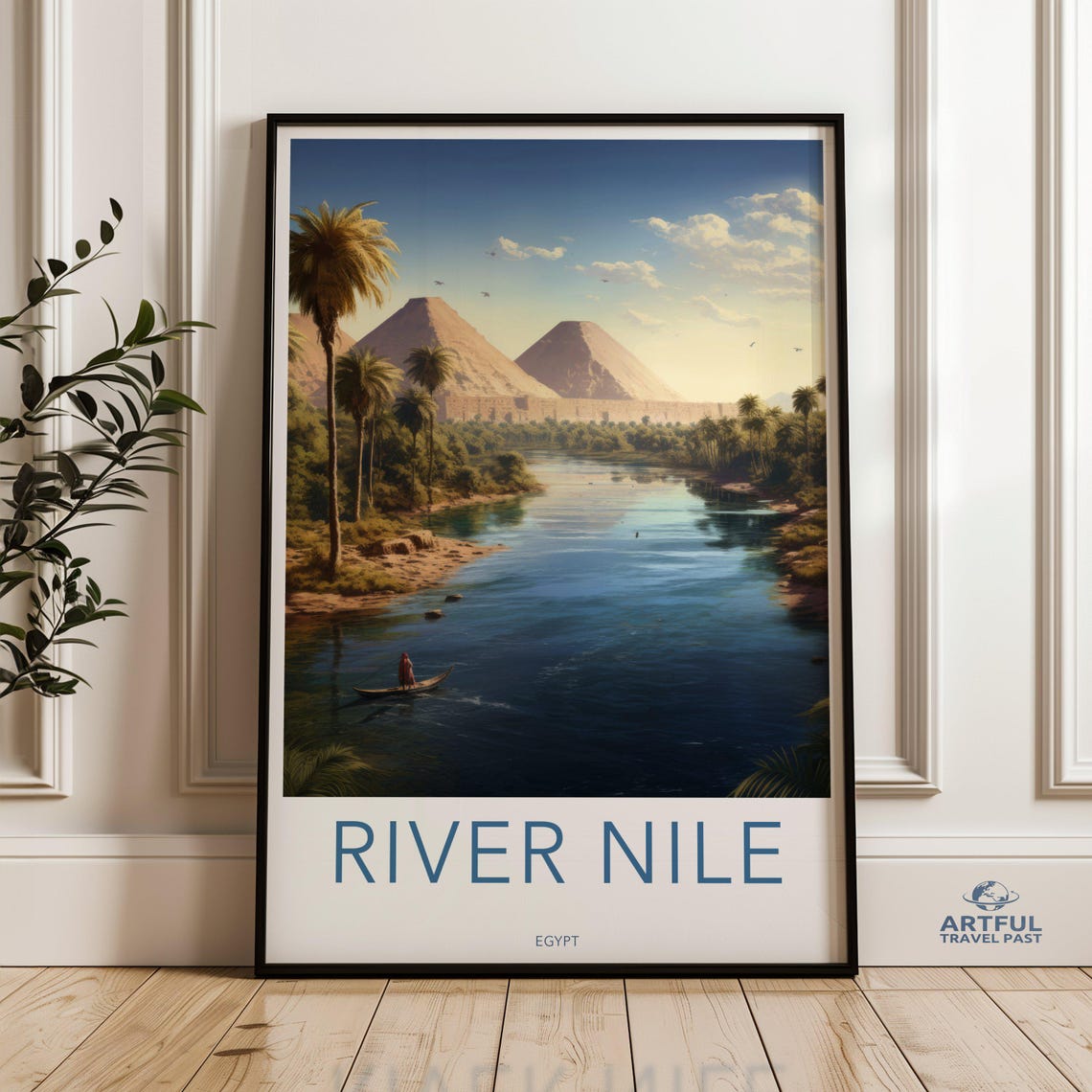 River Nile Egypt Pyramids Palm Oasis Ancient Landmarks Travel Poster