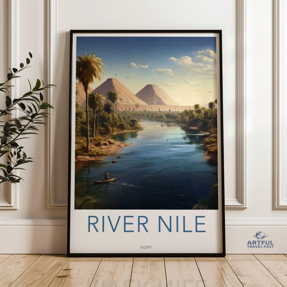 River Nile Egypt Wall Art Print Ancient Landscape Poster Historical Decor Cultural Landmarks Decoration Pyramid Scenery Artwork