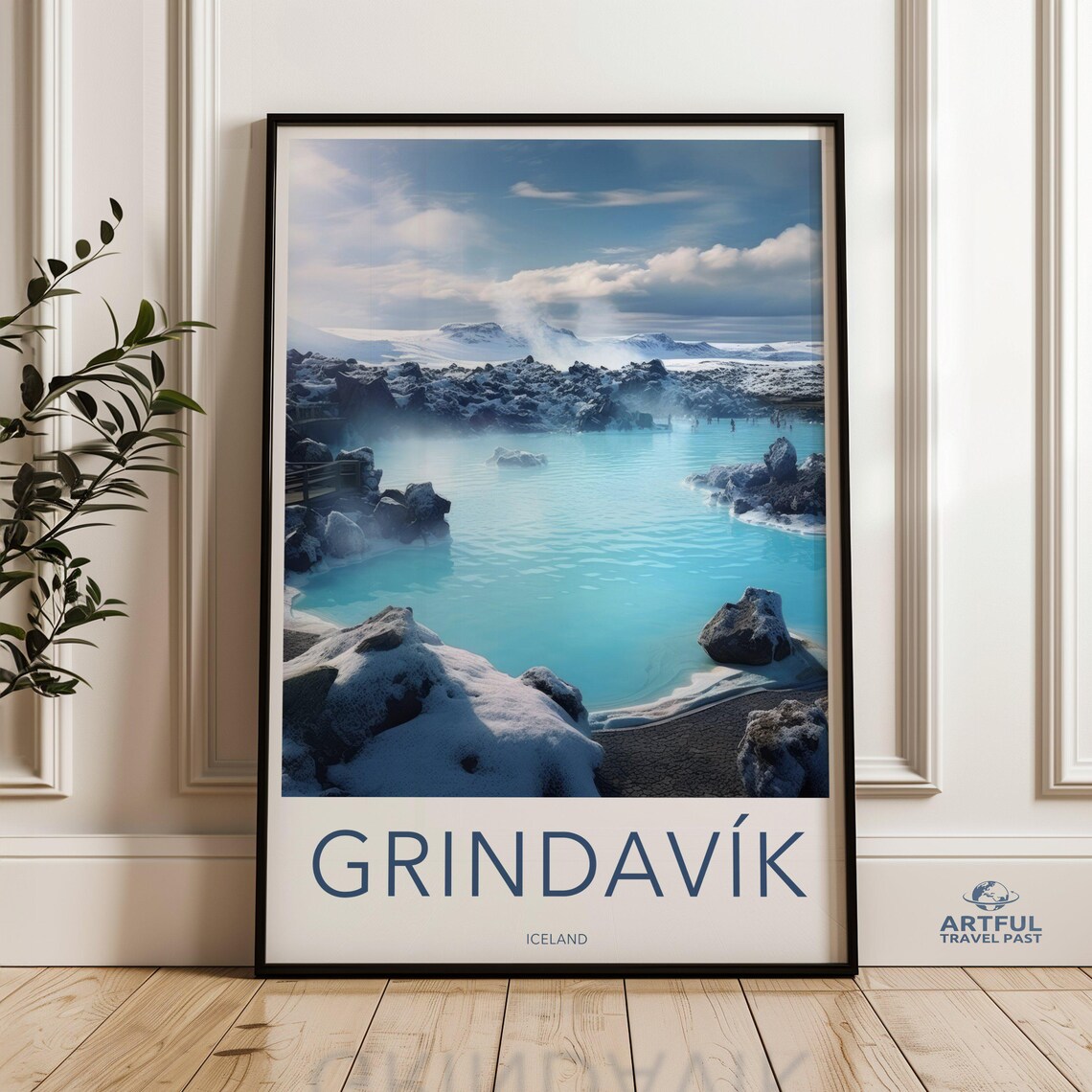 Grindavik Iceland Travel Poster, Nordic Landscape