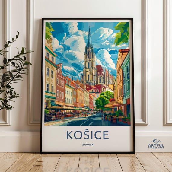 Kosice Slovakia Wall Art Cityscape Print European Travel Poster Church Artwork Cathedral Painting Vacation Souvenir Home Decor