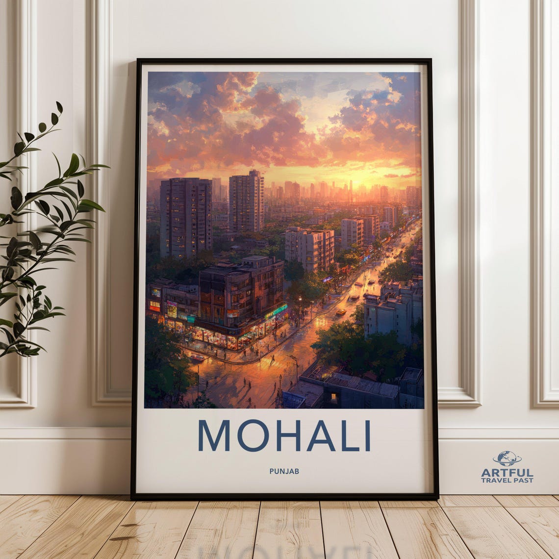 Mohali Punjab India Cityscape Wall Art Urban Evening Scene Poster Modern City Print Sunset Skyline Decor