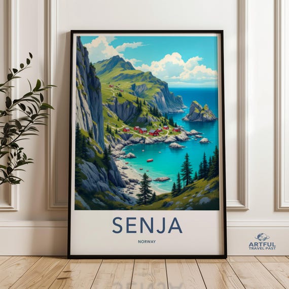 Senja Norway Wall Art Print Scenic Mountain Landscape Poster Coastal Nature Illustration Travel Destination Artwork Decor