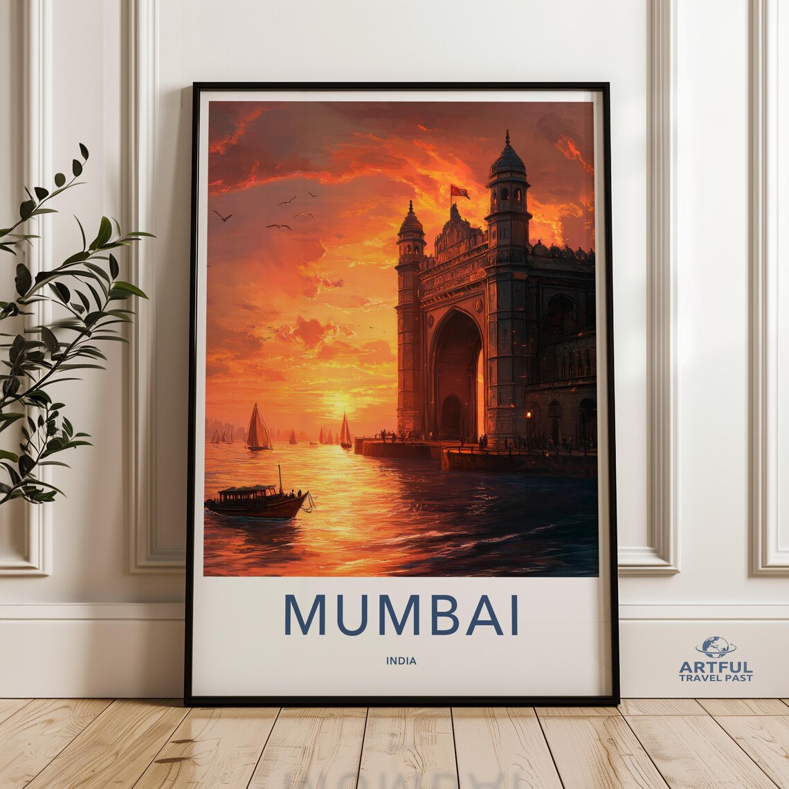 Mumbai India Gateway of India Sunset Harbor Vibrant Travel Poster