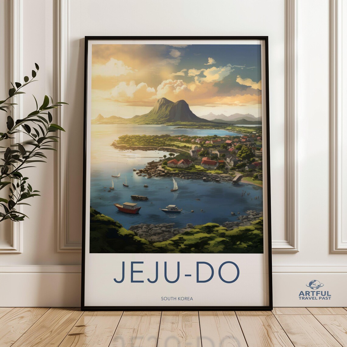 Jeju-Do Island South Korea Coastal Sunset Seascape Travel Poster