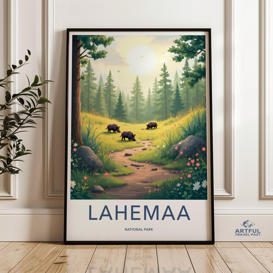 Lahemaa National Park Travel Poster Wild Boar Forest Vintage Art