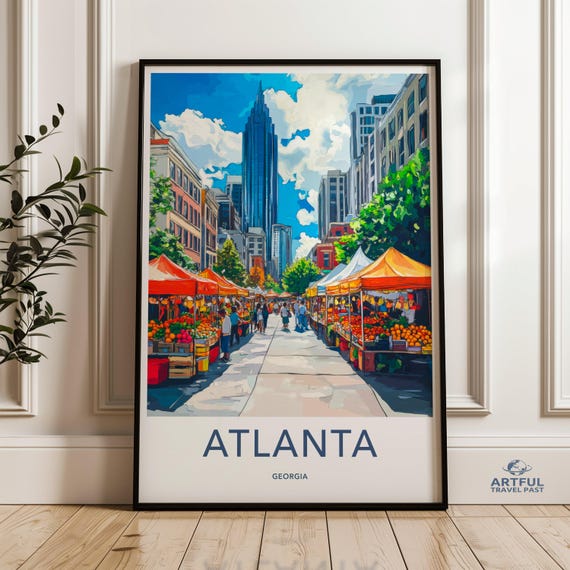 Atlanta Georgia Wall Art Cityscape Print Downtown Market Scene Travel Poster Colorful City View Souvenir Gift