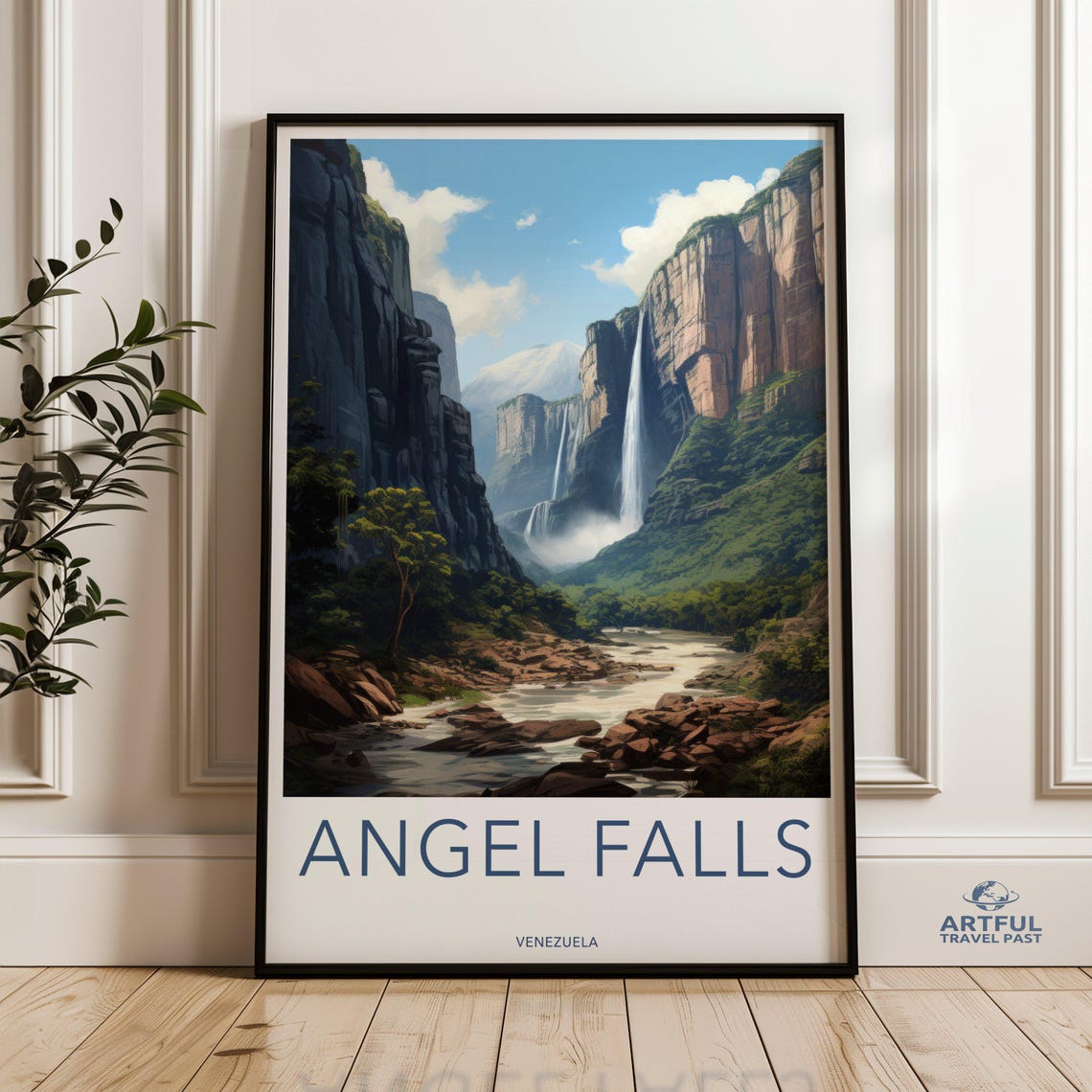 Angel Falls Venezuela Canyon River Waterfall Vintage Travel Art Poster