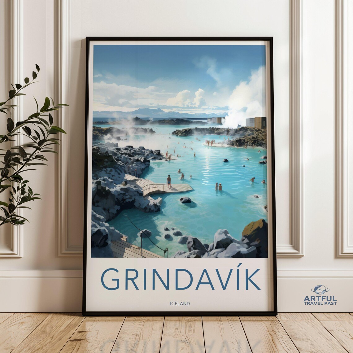 Grindavik Blue Lagoon Geothermal Spa Vintage Iceland Travel Poster