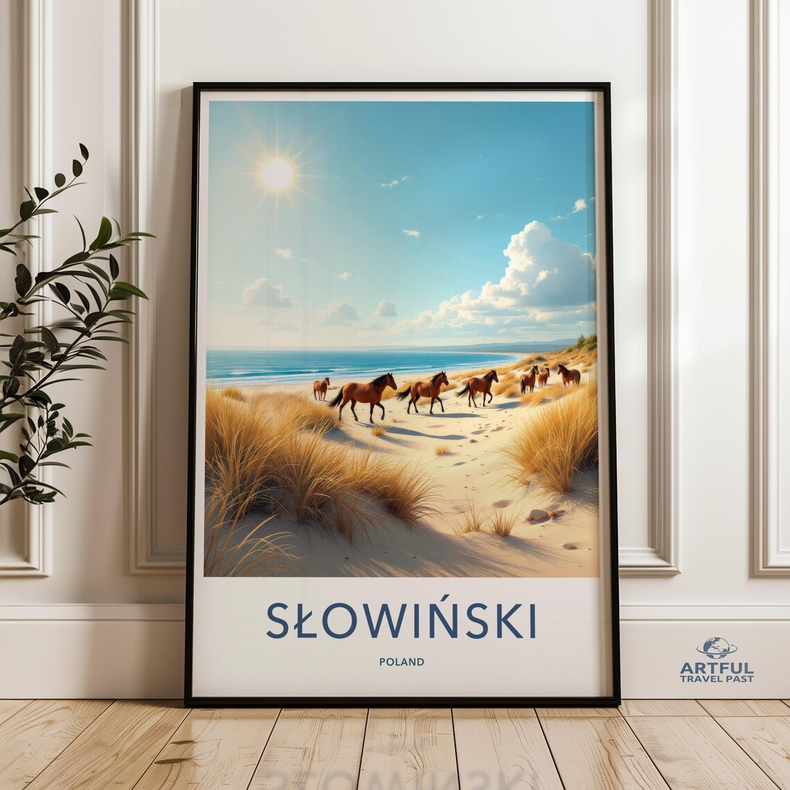 Slowinski Poland Wild Horses Beach Dunes Sunny Coast Travel Poster