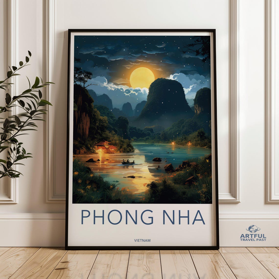 Phong Nha Vietnam Night Karst Mountains Moonlit River Landscape Poster