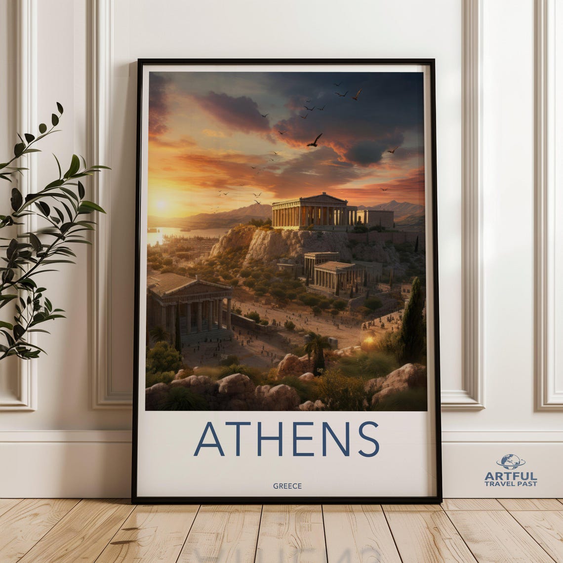 Athens Greece Wall Art Print Historical Cityscape Classical Architecture Sunset Scenery Ancient Greek Landmark Home Decor