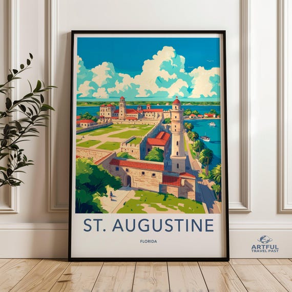 St Augustine Florida Wall Art Historic City Landscape Print Coastal Cityscape Poster Vintage Travel Illustration Landmark