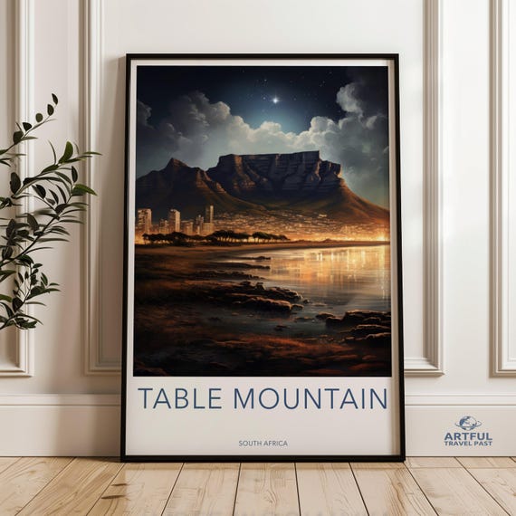 Table Mountain Wall Art Cape Town Decor South Africa Landscape Print Night Sky Poster City Lights