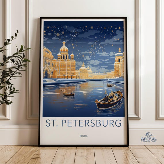 St Petersburg Wall Art Russia Travel Poster Historic Cityscape Print Beautiful Russian Architecture Venice Of The North Decor