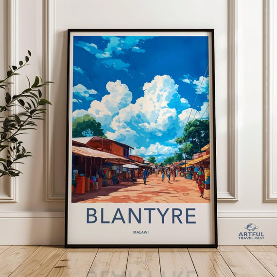 Blantyre Malawi Wall Art Vibrant Market Scene Print African Street View Colorful Poster For Home Decor Travel Souvenir