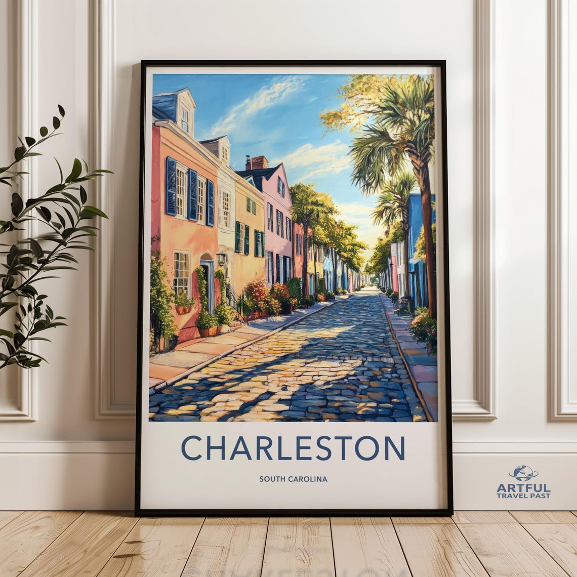 Charleston South Carolina Wall Art Historic Cityscape Print Colorful Street Painting Travel Decor Scenic Poster