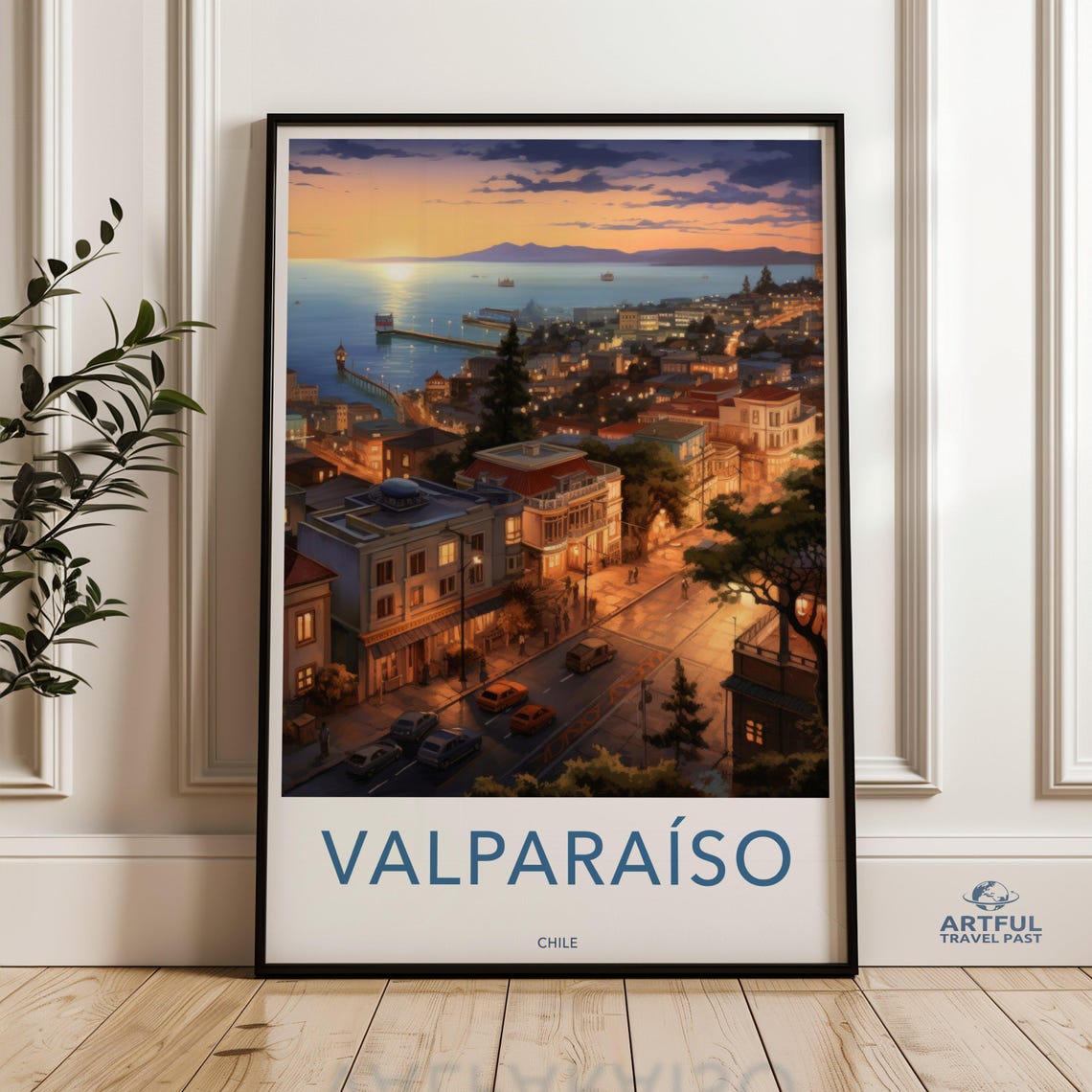 Valparaiso Chile Wall Art Sunset Cityscape Print Coastal Town Artwork Architecture And Seaside View Urban Decor