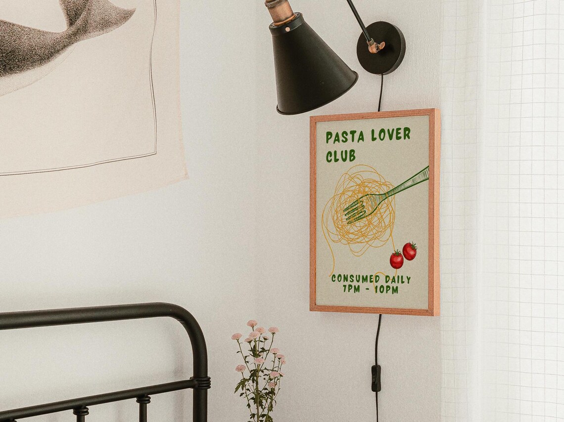 Pasta Lover Club Green Spaghetti Fork Retro Kitchen Food Poster - Image 2