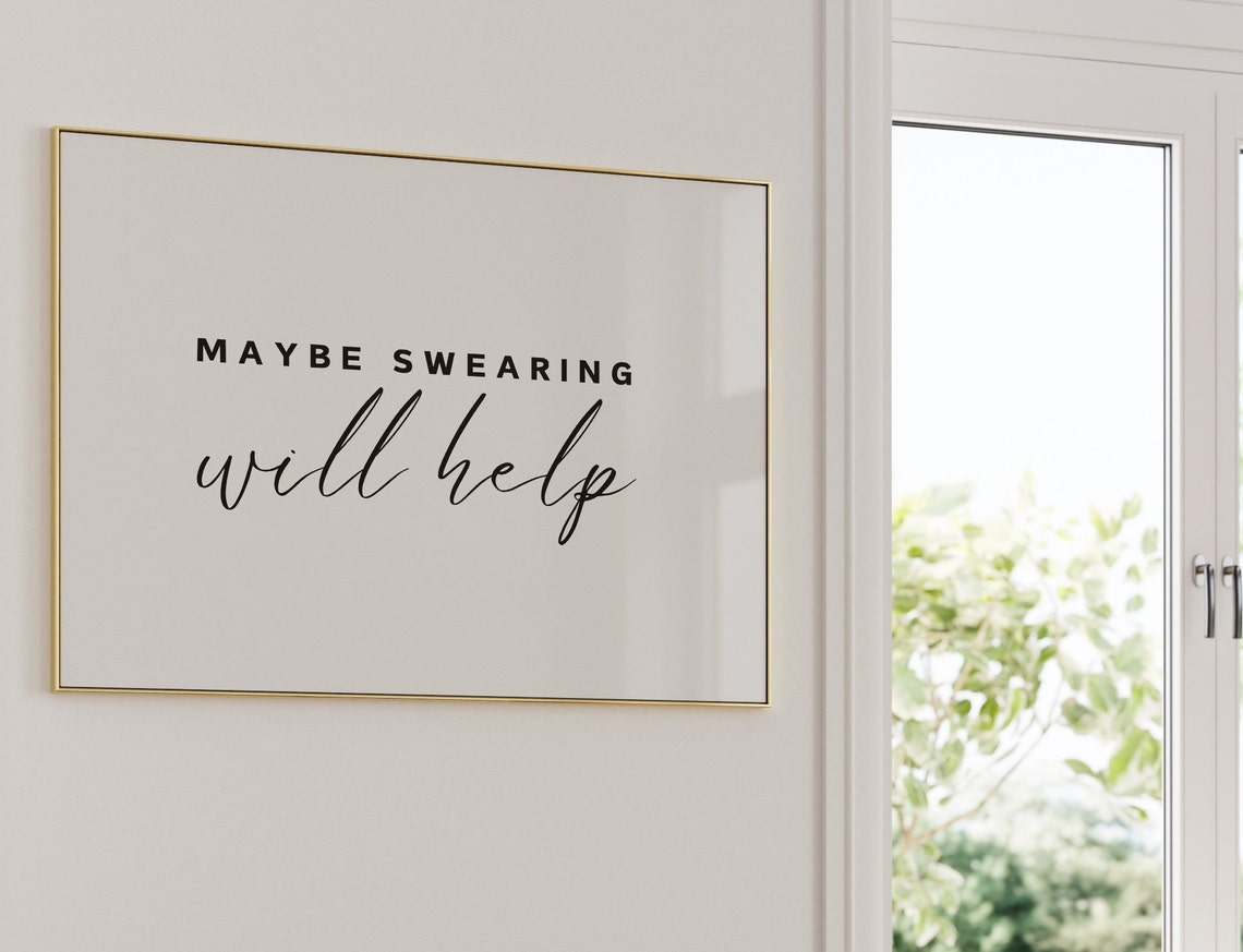 Swearing Quote Wall Art Gift For Coworker Funny Quote Wall Art New Job Gift Maybe Swearing Will Help Black And White Typography Home Office - Image 3