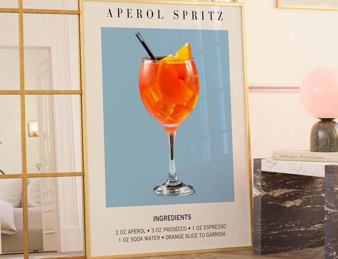 Aperol Spritz With Espresso Twist Cocktail Recipe Modern Kitchen Bar Decor Poster
