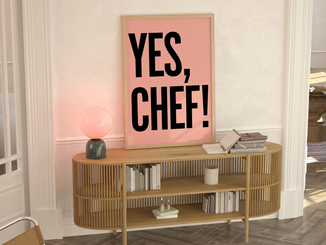 Yes, Chef! Pink Background Bold Typography Minimalist Kitchen Quote Poster - Image 3