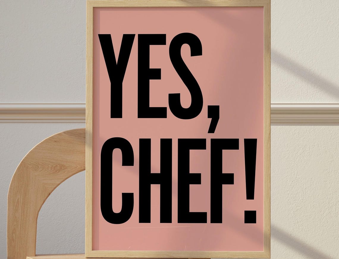 Yes Chef Pink Bold Kitchen Typography Statement Art Wall Poster