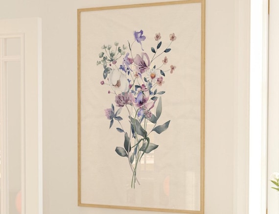 Delicate Watercolor Wildflower Bouquet Cream Floral Art Poster