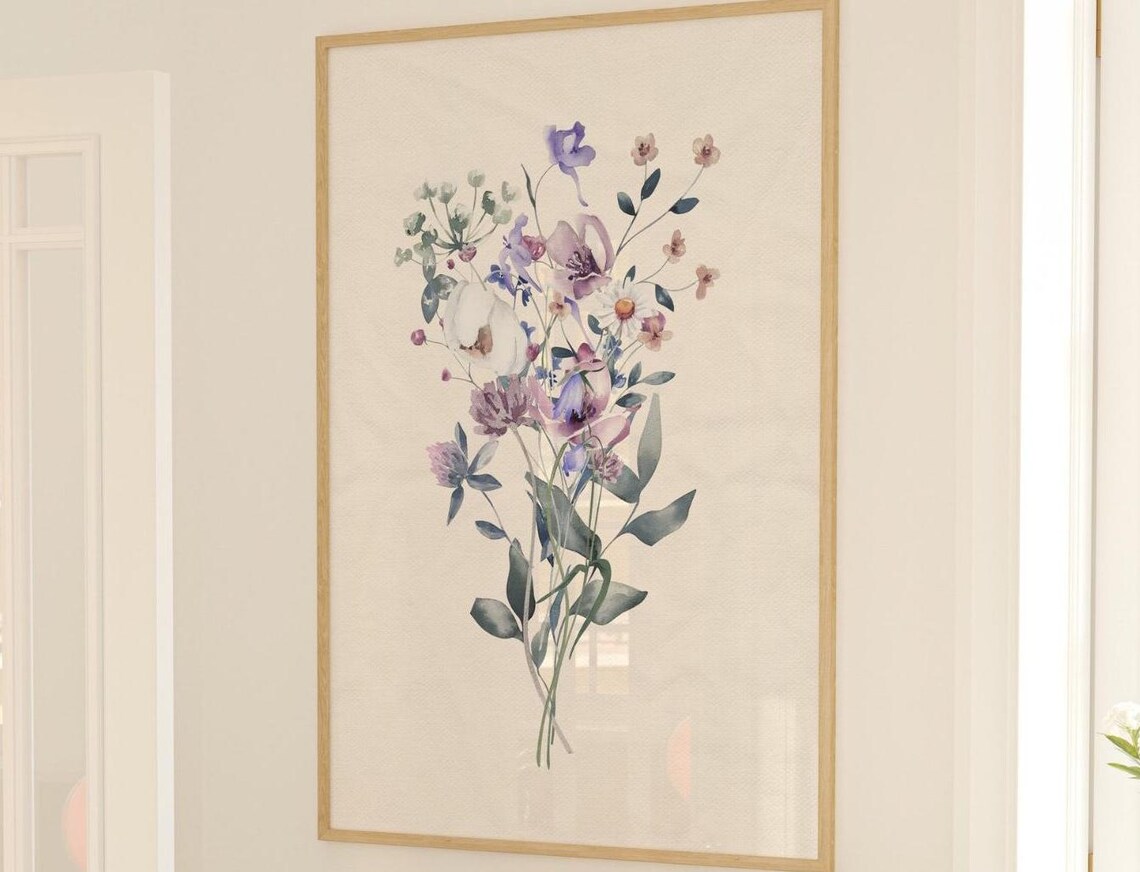 Delicate Watercolor Wildflower Bouquet Cream Floral Art Poster