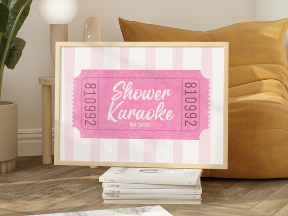 Pink Bathroom Sign Wall Art Shower Karaoke Ticket Print Retro Funny Poster Trendy Cute Decor Toilet Gift
