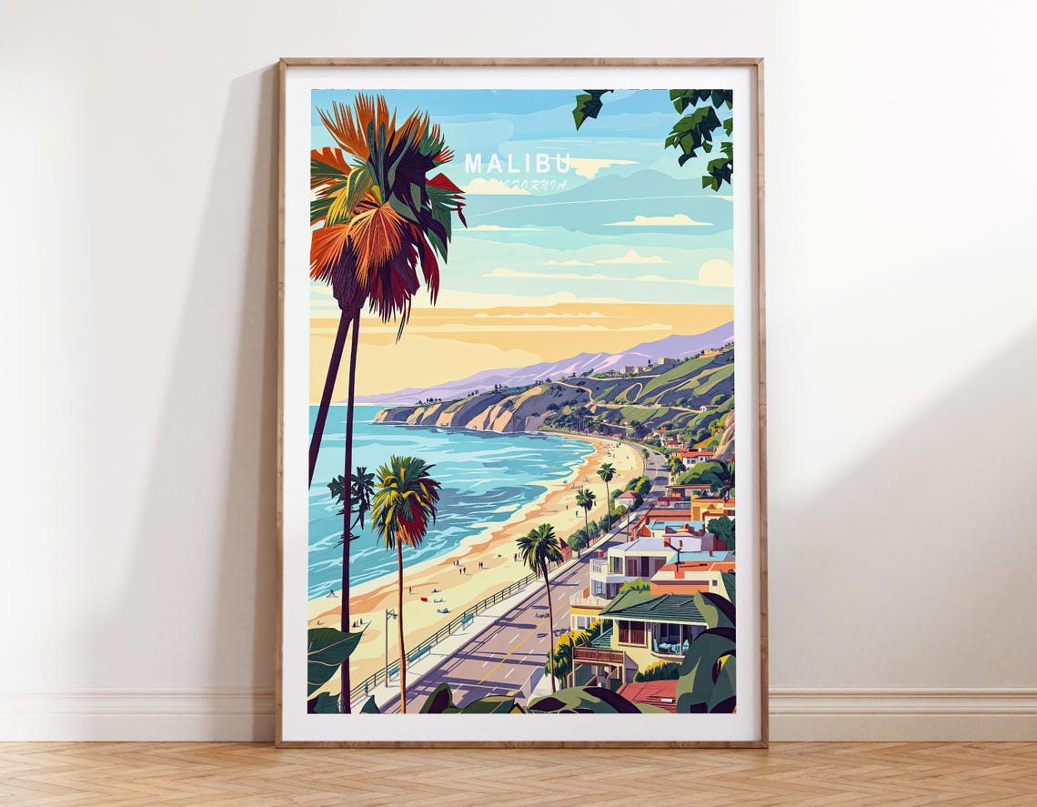Malibu California Travel Poster Malibu California Travel Wall Art Malibu Print City Personalised Gifts Wedding Present