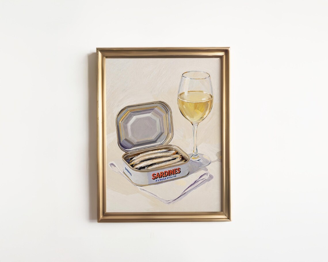 Sardines and White Wine Vintage Kitchen Art Print