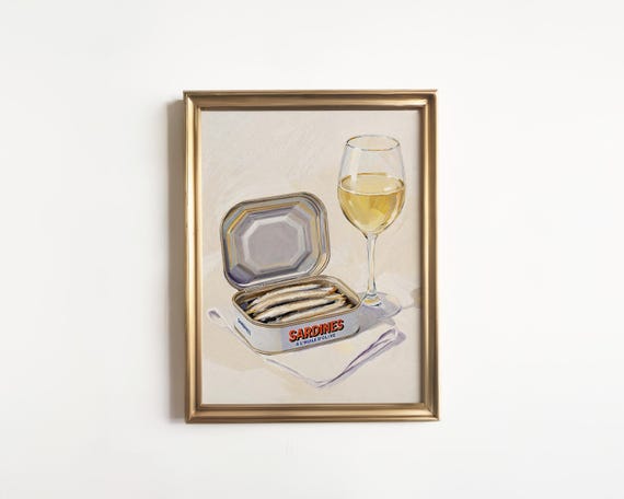 Sardines and White Wine Vintage Kitchen Art Print