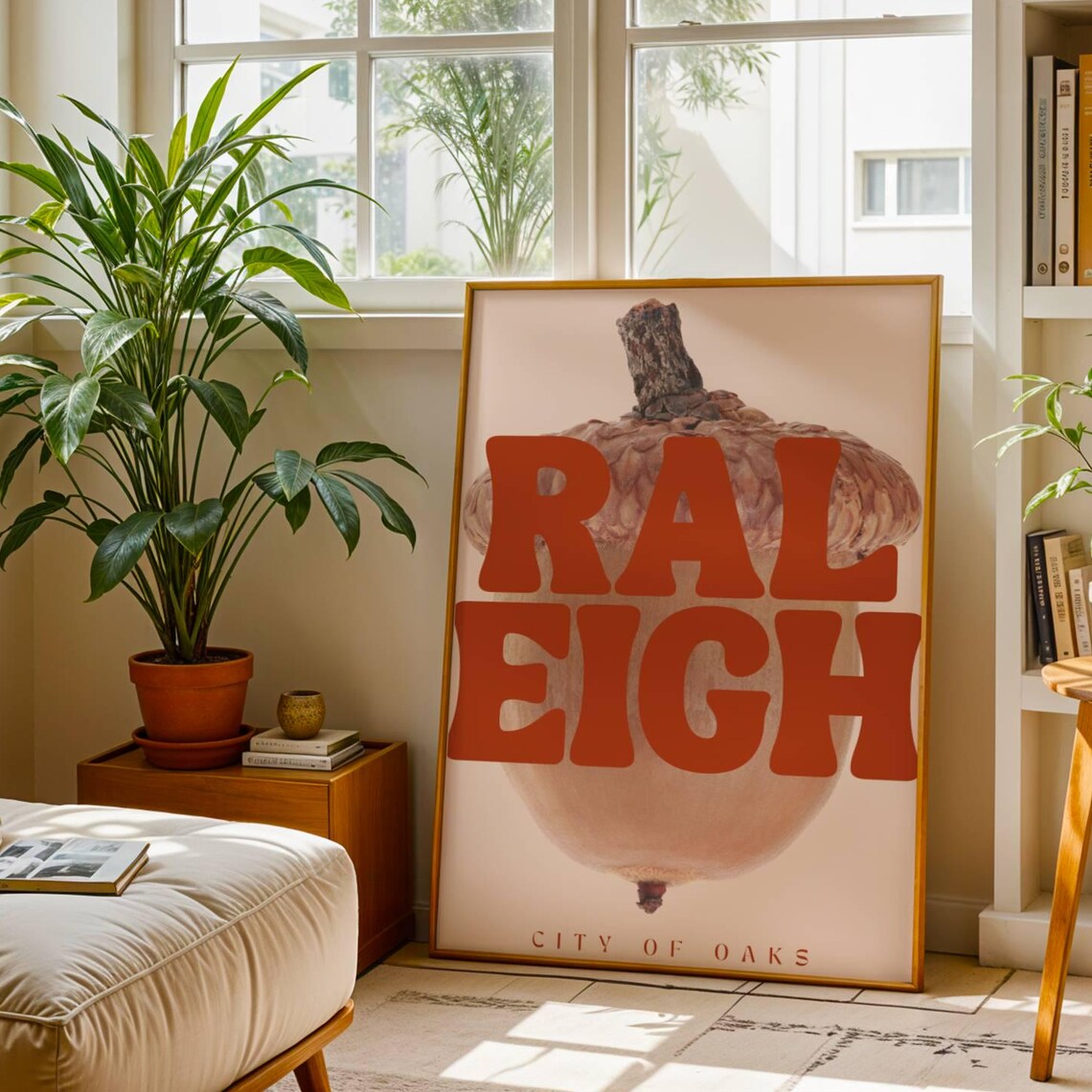 Raleigh City Of Oaks Giant Acorn Retro North Carolina Art Poster