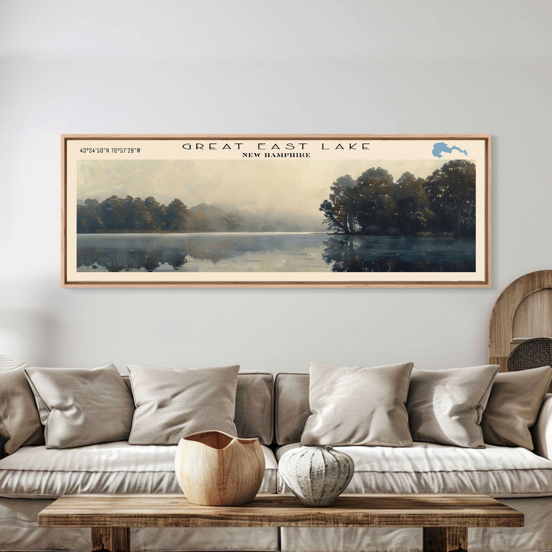 Great East Lake New Hampshire Framed Print Panoramic Lake House Decor Wall Art Travel Poster Majestic Lake Painting Nature Art - Image 3