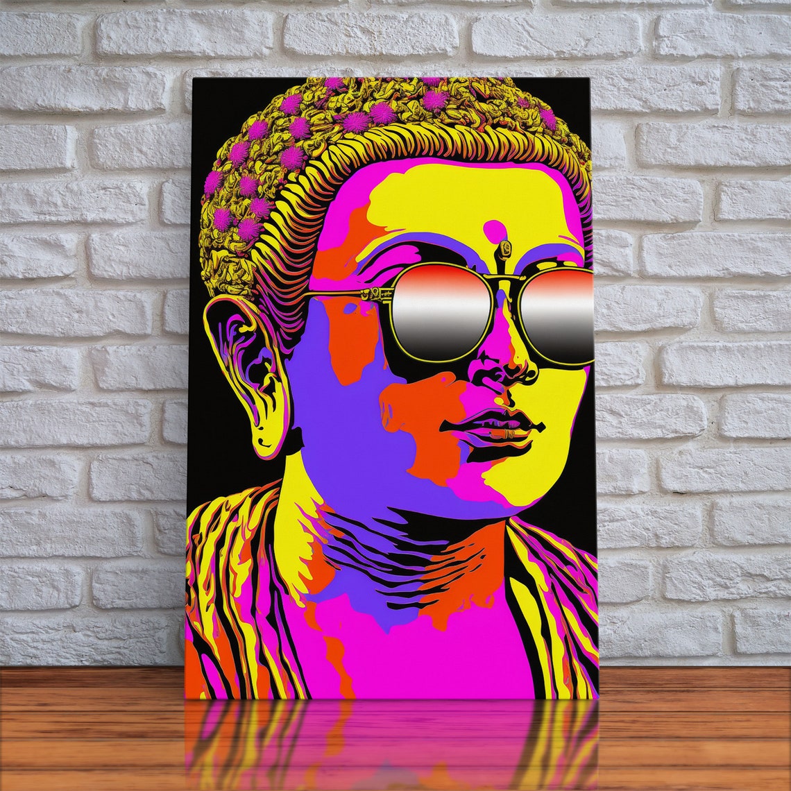Neon Pop Art Buddha Head Round Sunglasses Psychedelic Zen Wall Poster - Image 4