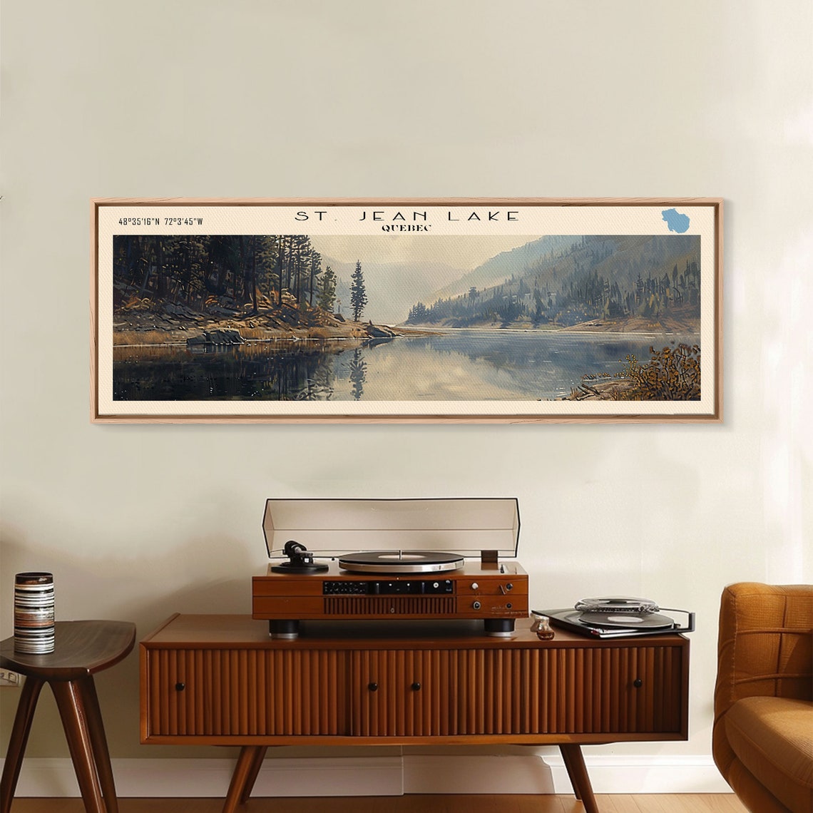 St Jean Lake Quebec Dark Pines Misty Valley Reflection Travel Poster - Image 3