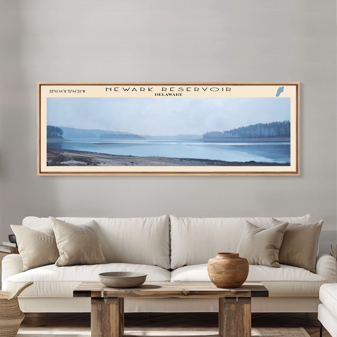 Newark Reservoir Delaware Hazy Blue Gray Minimal Lake Panorama Poster - Image 4