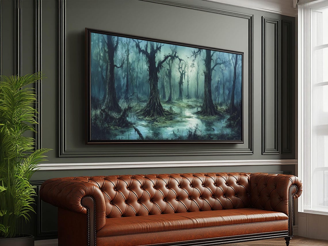 Moody Swamp Mossy Trees Misty Water Dark Academia Art Poster - Image 6