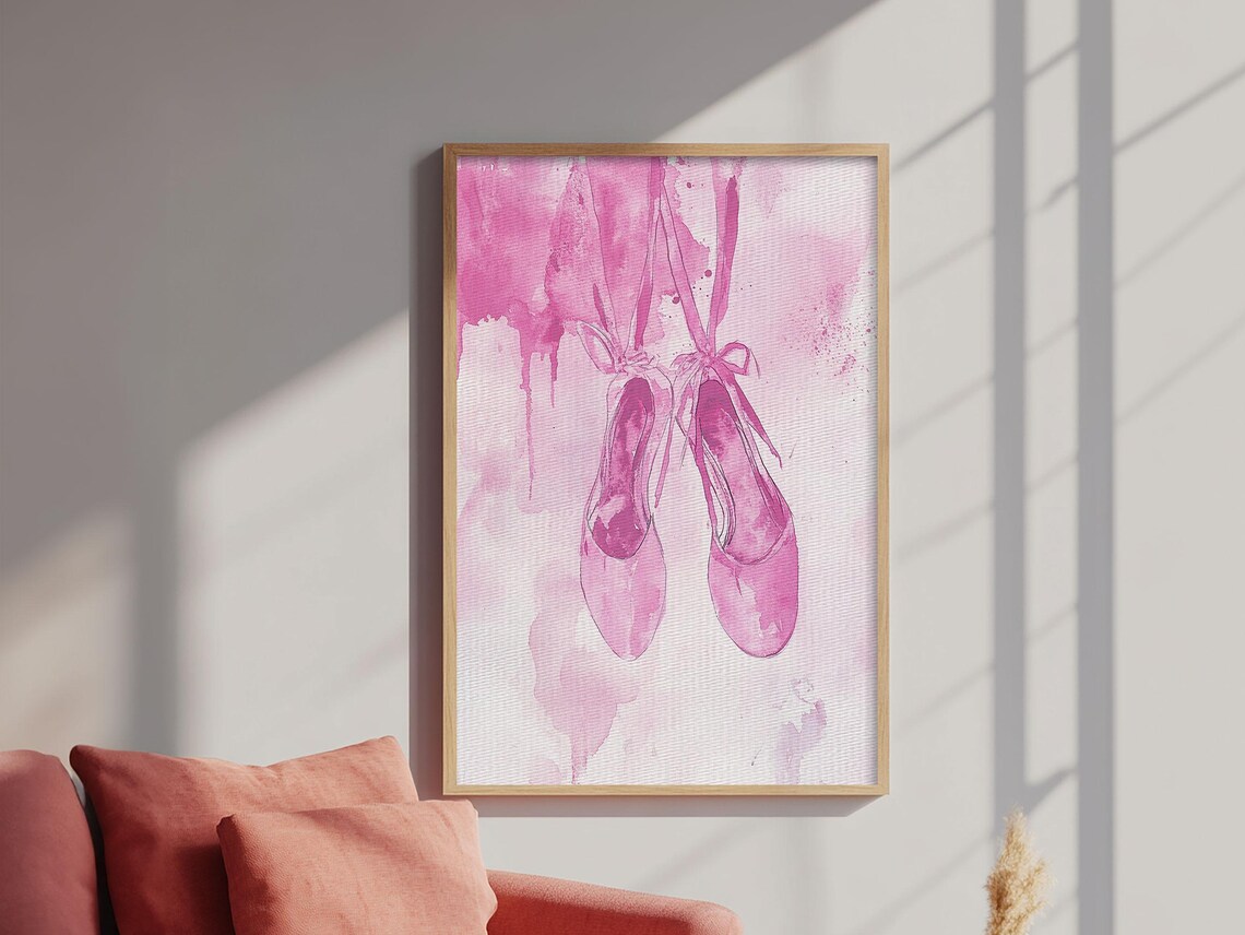 Pink Ballet Pointe Shoes Watercolor Art Print Dancer Bedroom Wall Poster - Image 3