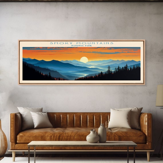 Smoky Mountains National Park Panoramic North Carolina Travel Art National Park Print Minimalist Travel Art Midcentury Modern Style