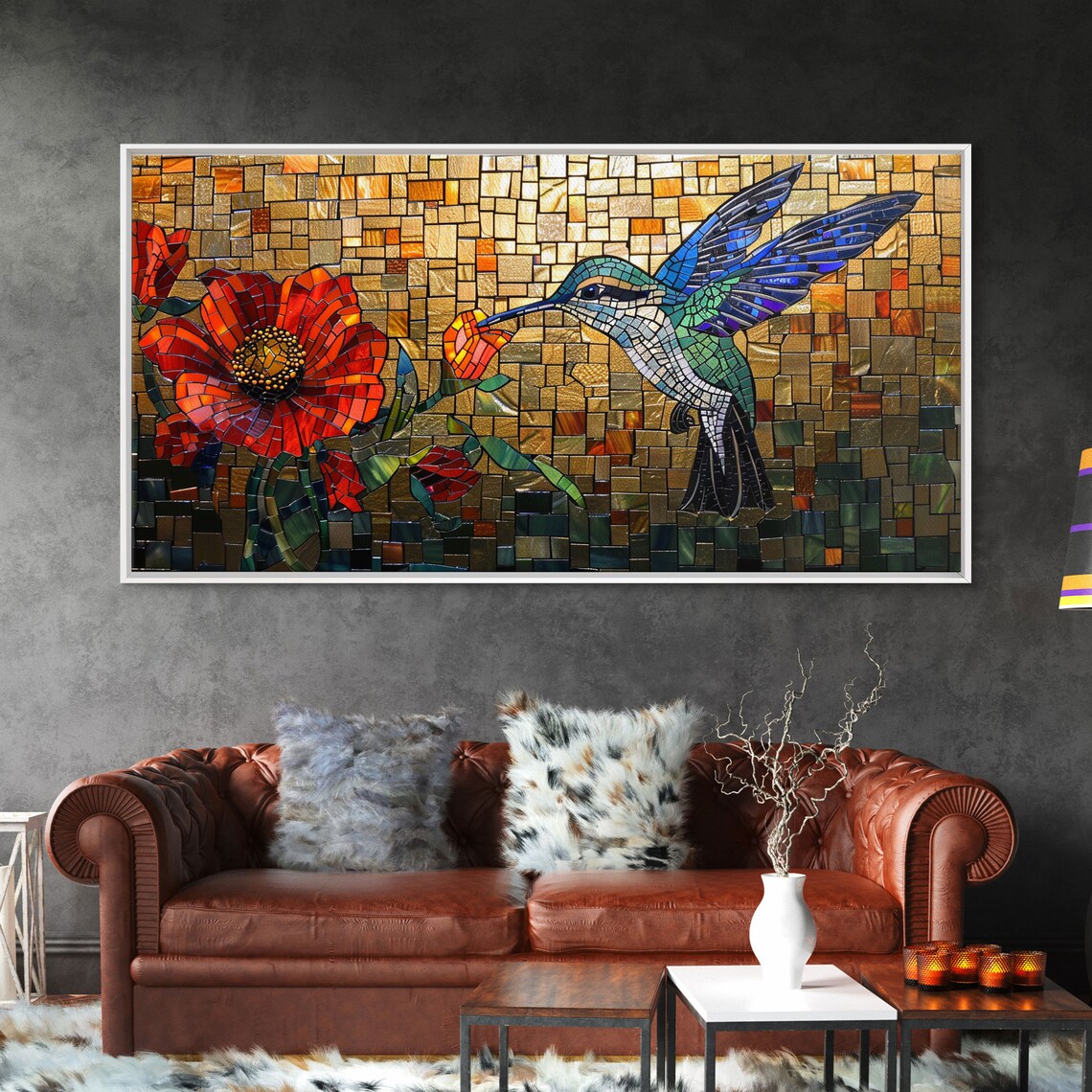Hummingbird Stained Glass Style Wall Art Print