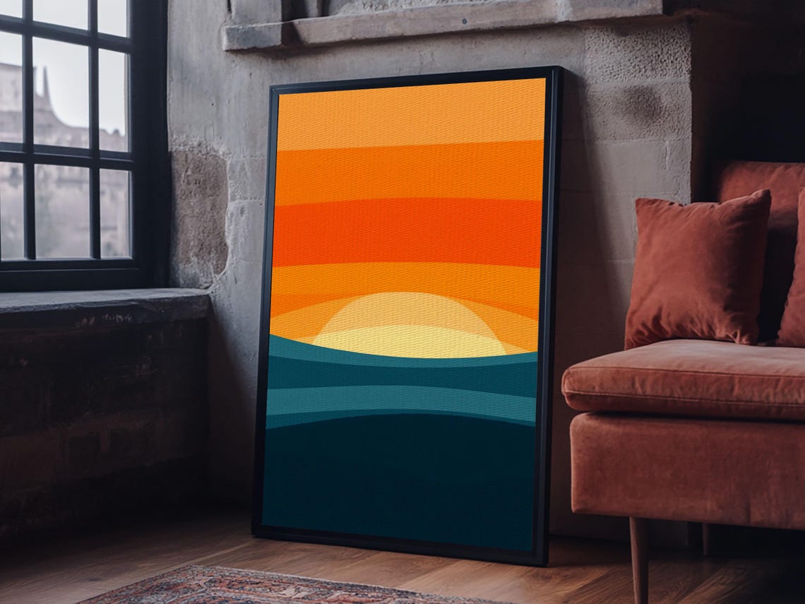Gradient Sunset Over Teal Ocean Minimalist Retro Art Deco Poster - Image 5