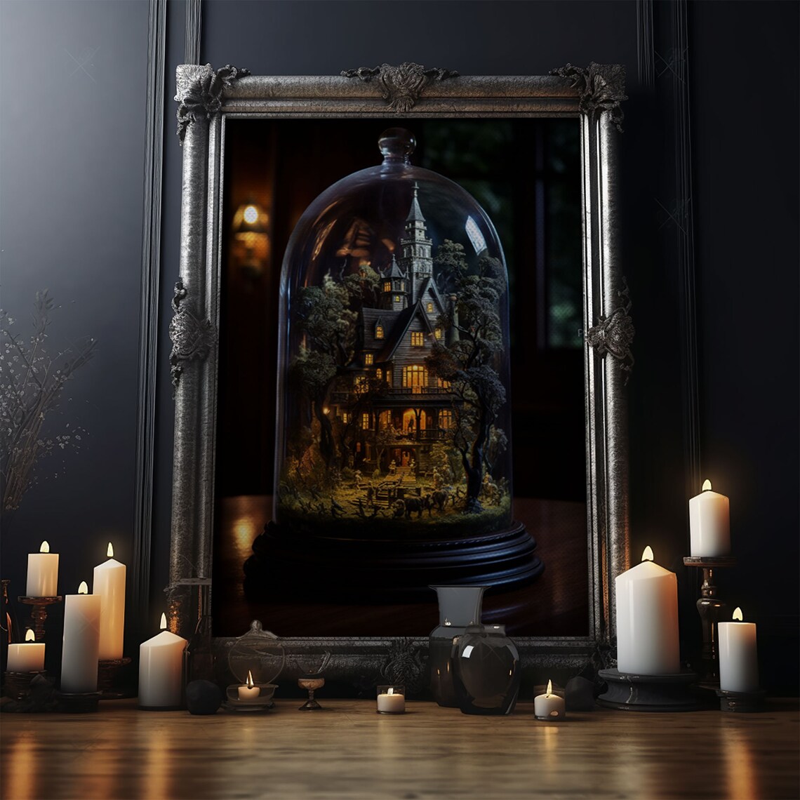Halloween Snowglobe Art Print, Haunted Victorian Mansion - Image 4