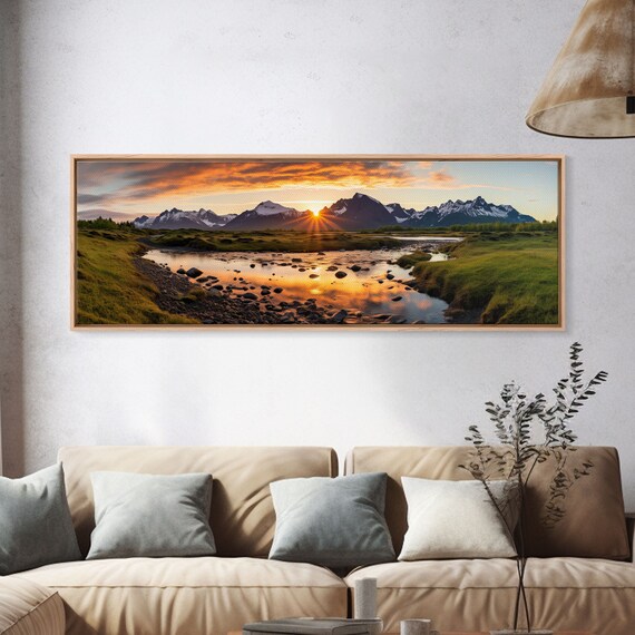 Katmai National Park Sunrise Snowy Peaks Tundra Stream Panoramic Poster