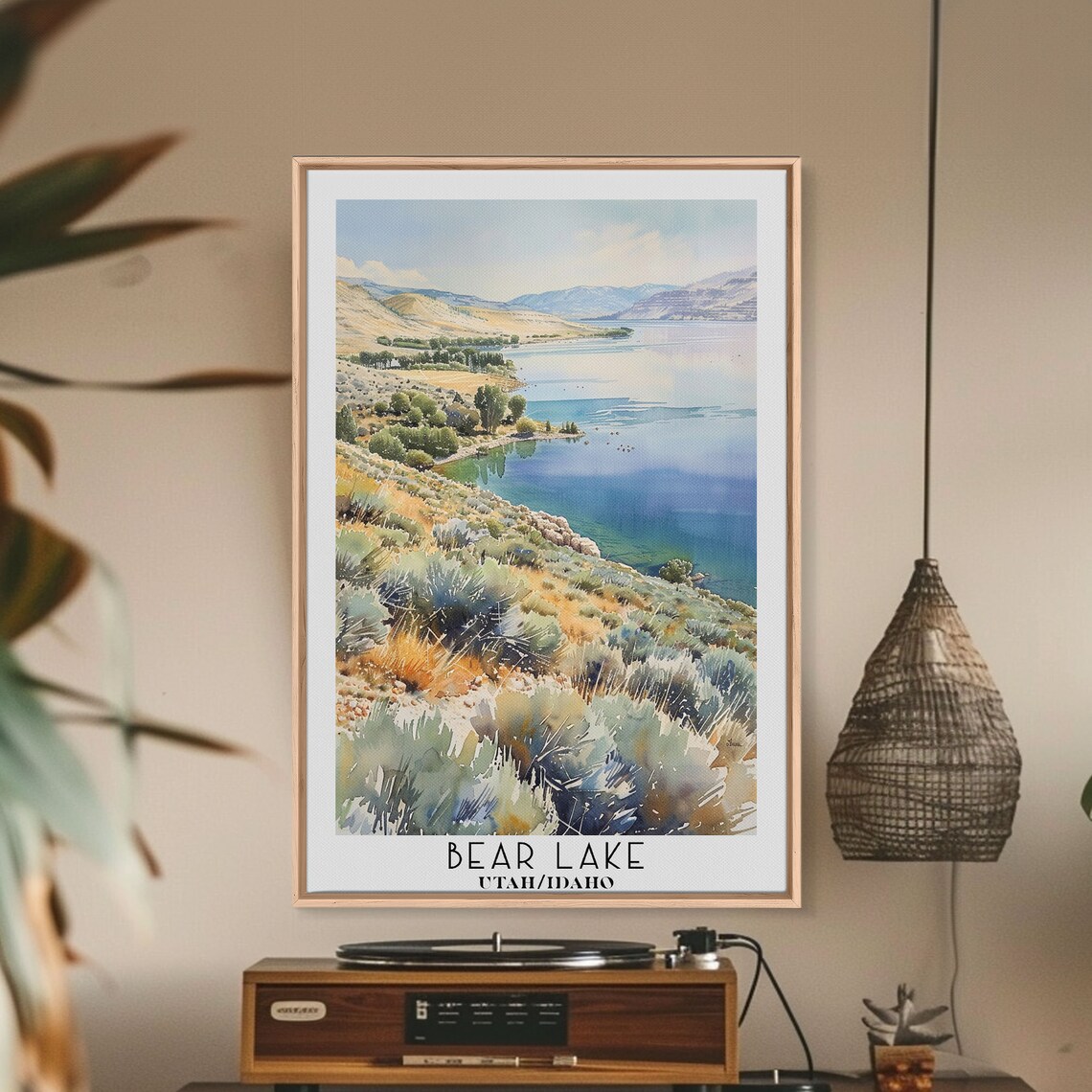 Bear Lake Utah Idaho Turquoise Watercolor Landscape Travel Poster